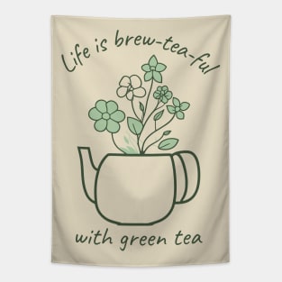 Green tea and flowers tea pun Tapestry