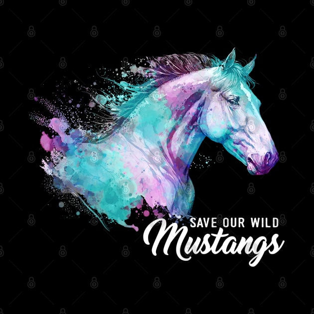 Watercolor Horses Colorful Animal Save Our Wild Mustangs by Msafi