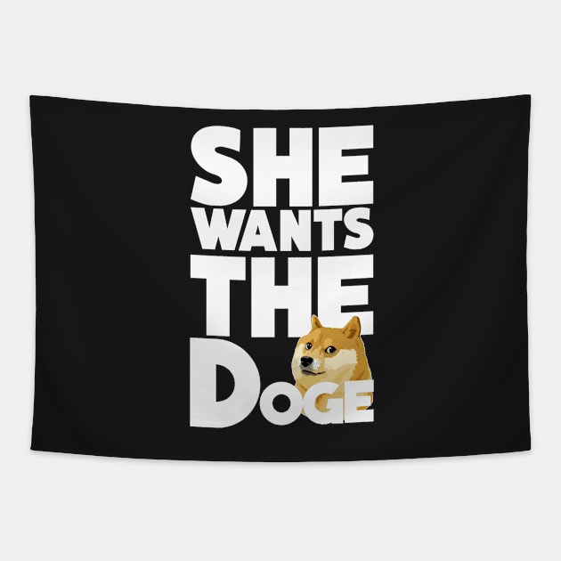 She Wants the Doge - White Tapestry by VirtualRC