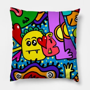 Colorful Doodle Monsters Halloween Pillow