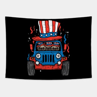 Pugs Monster Truck Us Flag 4Th Of July Fourth Toddler Boys Tapestry