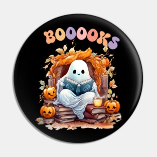 Funny Halloween Cute Ghost Book Reading School Teacher Pin