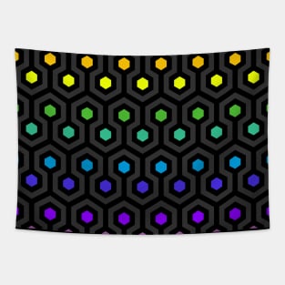 Geometric Pattern: Looped Hexagons: Rainbow Dark Tapestry
