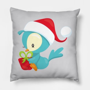 Christmas Bird, Cute Bird, Santa Hat, Gift, Xmas Pillow