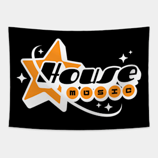 HOUSE MUSIC  - Y2K Star Galaxy (White/Orange) Tapestry