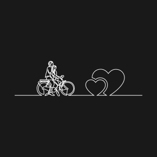 Cyclist Couple Riding Together, Continuous Line Art, Minimal Valentine Gift Ideas, Single Line Drawing for Cycling Lovers T-Shirt