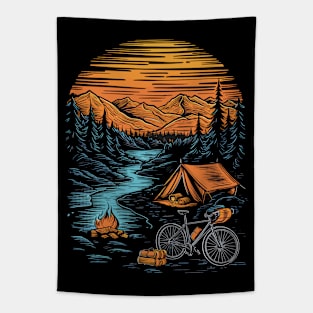 Bicycle Camping Mountains Nature Excursion Tapestry