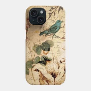 modern vintage rose bird paris french botanical floral art Phone Case