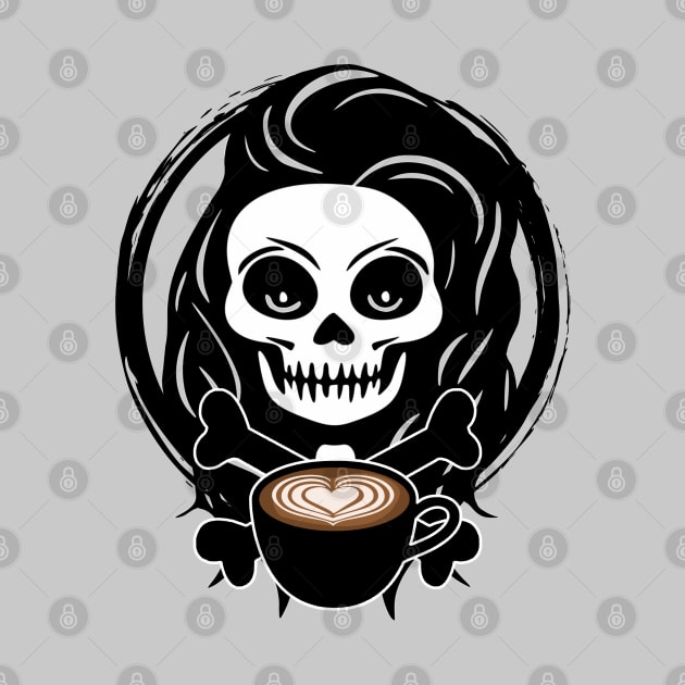 Barista Skull and Coffee Cup Black Logo by Nuletto