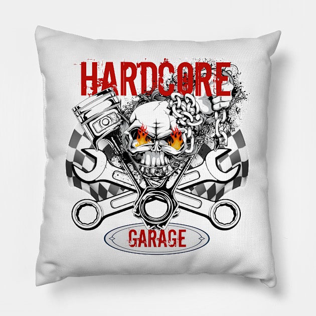Hardcore Garage - Skull Crossed Wrenches and Pistons Pillow by Wilcox PhotoArt