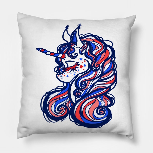 Star Spangled Unicorn Pillow by Jan Grackle