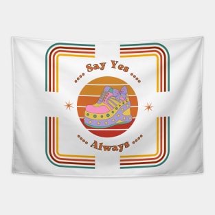 Say Yes Always Line Retro Rainbow Tapestry