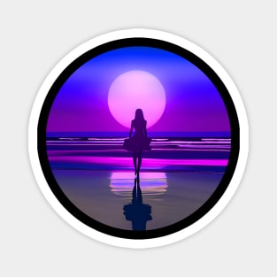 Woman watching sunset at the beach Magnet