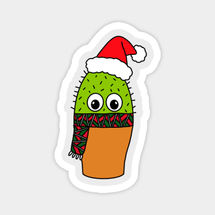 Cute Cactus Design #338: Cute Cactus With Christmas Scarf Magnet