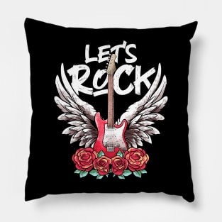 Lets Rock rock&roll Rock On Music Vintage Retro Rock Concert Pillow