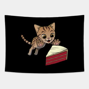 Savannah Cat excited to eat Red Velvet Cake Tapestry