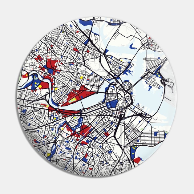 Boston (United States) Map x Piet Mondrian Pin by notalizard