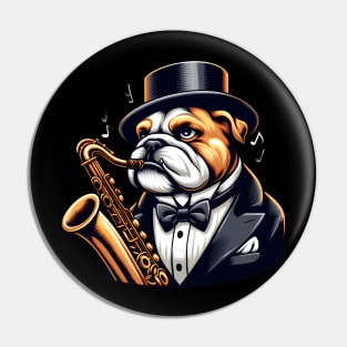 Bulldog Playing Saxophone Pin
