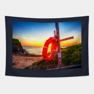 Red Life Buoy Ring At Sunset Tapestry