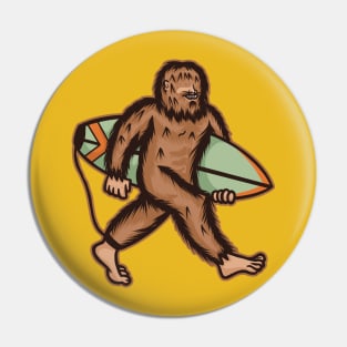 Sasquatch Bigfoot Walking in the Beach with a Surfboard | Summer Vibes Pin