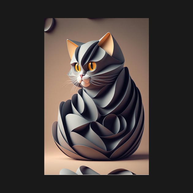 Cute Cat Portrait Paper Art Style by KoolArtDistrict