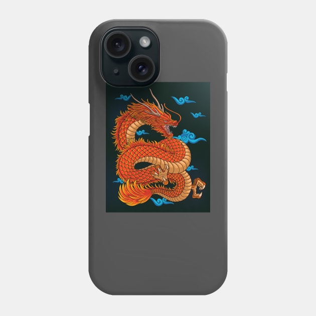 Japanese red dragon with oriental clouds Phone Case by Ardiyan nugrahanta