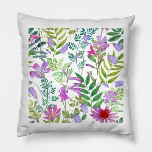 Spring various wildflowers watercolor illustration. Blooming spring garden. Romantic floral composition Pillow