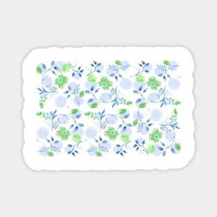 Blue And Green Watercolor Buds Pattern Magnet