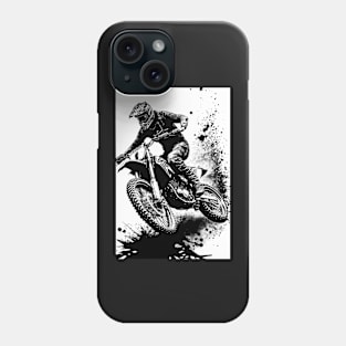 Dirt bike mid air - splashed ink - white background Phone Case