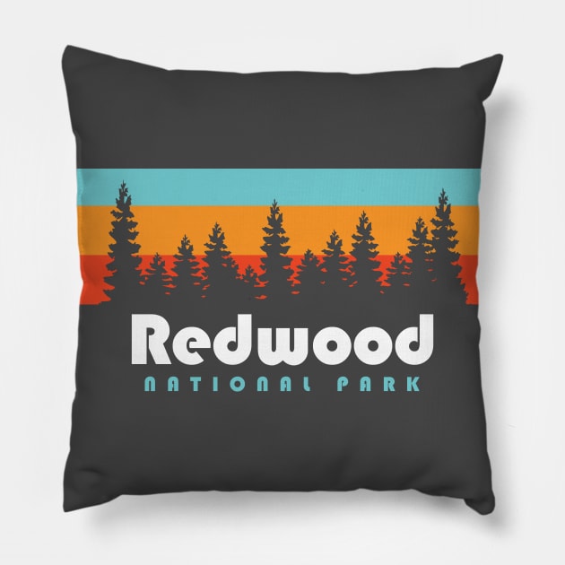 Redwood National Park California Retro Vintage Trees Pillow by PodDesignShop