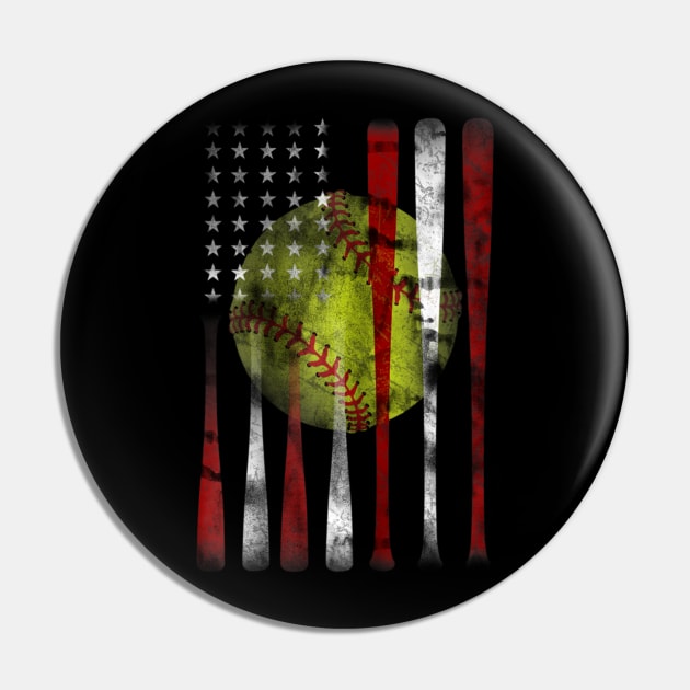 American Flag Softball Gift Pin by Jannysingle