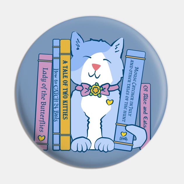 Kitten with Books Cute Cat with Literature Pin by Sue Cervenka