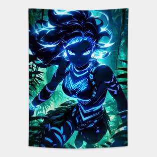 Bioluminescent girl in jungle Tapestry