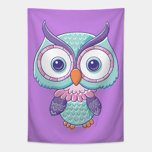 Cute Owl Cartoon Tapestry by vaughanduck