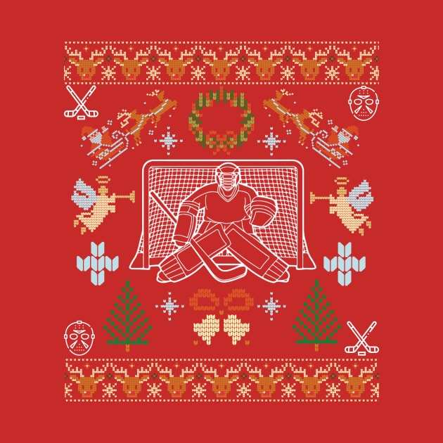 Hockey Holiday Goalie Ugly Tee: Puck the Halls! by The Wolf and the Butterfly