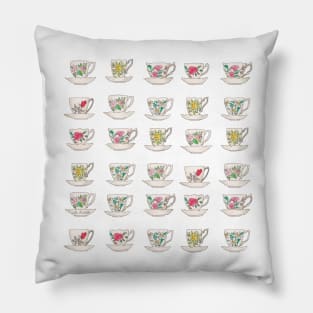 Grandma's Vintge Teacups Watercolour Pillow