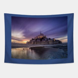 Mont St Michel Dusk Sunset Tapestry