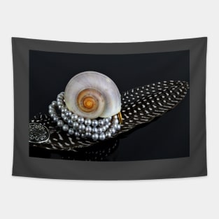 Shell, feather and a pearl necklace Tapestry