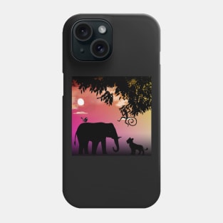 Animal Friends in the Jungle,sunset Phone Case