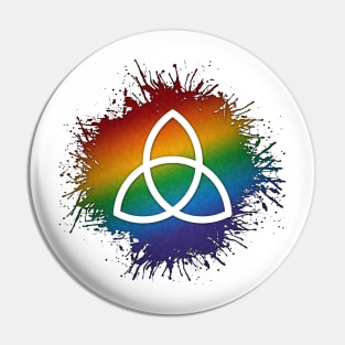 Paint Splatter LGBTQ Pride Rainbow Triquetra Symbol Pin