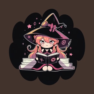 Baby Witch Libra Zodiac Sign Reading Spell Book Chibi Style T-Shirt