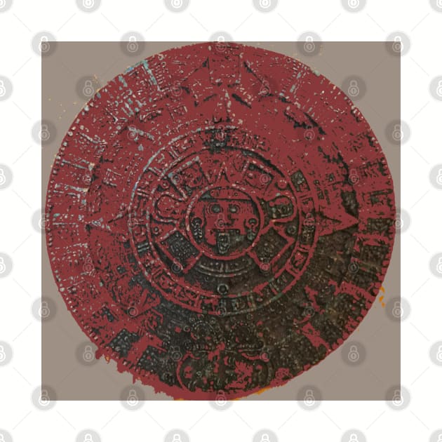 Mayan Calendar / Aztec Sun Stone, in red, from Mexico and Central America by djrunnels