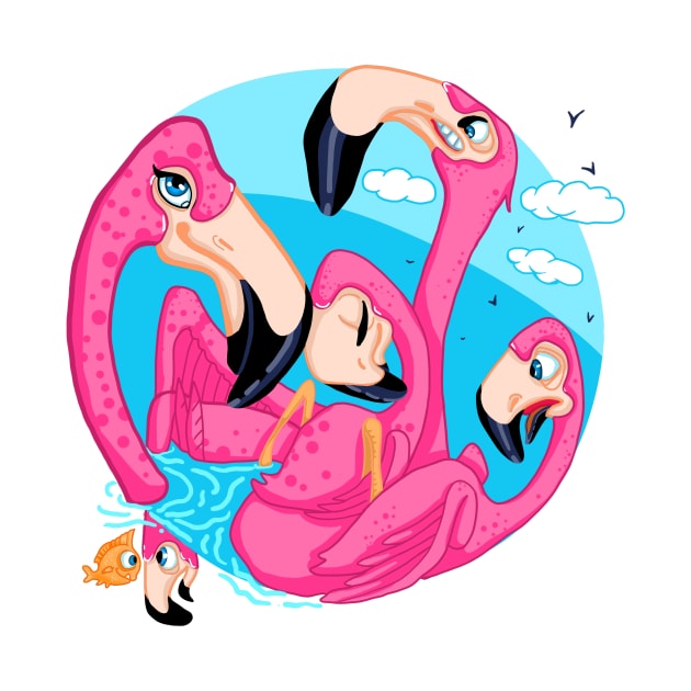 Crazy  pink family flamingo by Olena Dosch