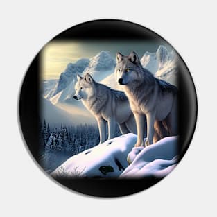 Wolves Wolf White Snow Mountains Pin