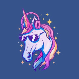 Unicorn with Sunglasses and Headphones Rad Cool Mythical Mystic T-Shirt