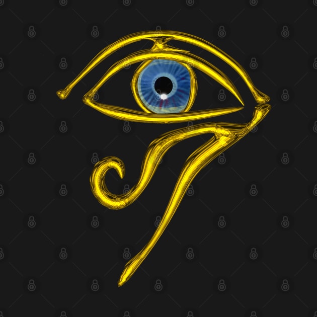 BLUE TALISMAN / GOLD HORUS EYE  IN BLACK Egyptian Divinity by BulganLumini