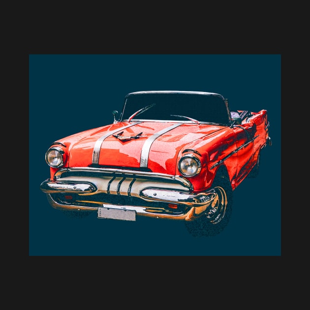 Classic Red Car On Blue Retro Auto Style Wheels by 4U2NV-LDN