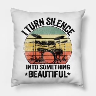 I Turn Silence Funny Drummer Gift Drums Vintage Metal Pillow