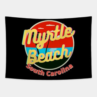 Myrtle Beach Retro Sunset Graphic Design Tapestry