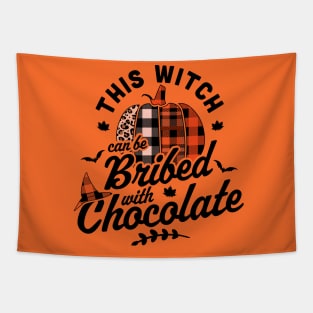 This Witch Can Be Bribed With Chocolate Halloween Fall Plaid Tapestry